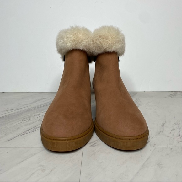 Paolo Flossie Brown Faux Fur Cuff Hidden Wedge Bootie 9 1/2 M - Picture 2 of 14